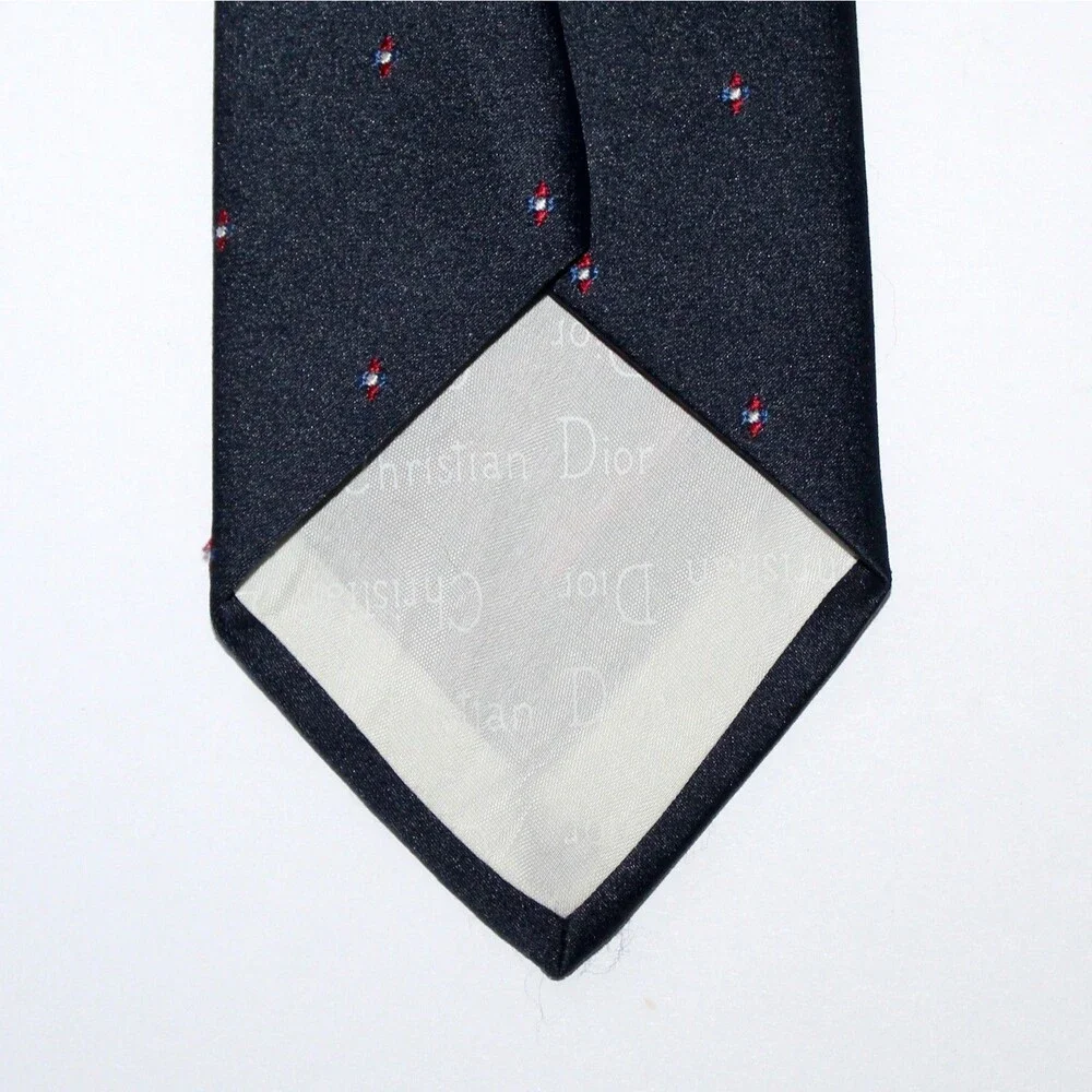 Christian Dior Vintage Necktie Dark Blue logo 58